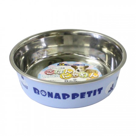 犬用蛋糕彩繪橡膠止滑寵物碗-粉藍色S