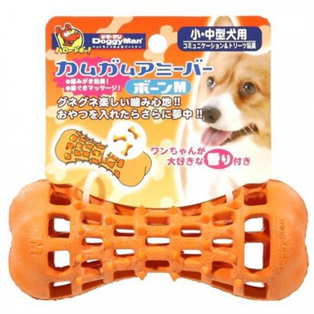 犬用益智橡膠玩具-橙色骨頭M
