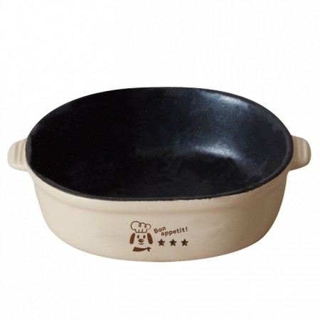 犬用三等星不粘餐碗米白-M